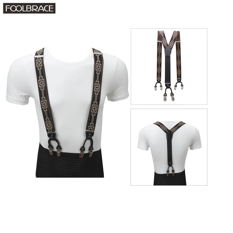 

Man's Suspenders Fashion 6 Clips Braces Non Elastic Geometric Pattern Adjustable Suspensorio Bretelles Tirantes Casual Trousers