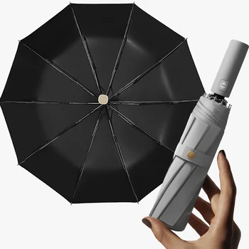 

Sun Windproof Automatic Umbrellas 10 Ribs Anti-UV Black Coating Umbrella Rain Woman 3Folding Parasol Men Business Umbrellas