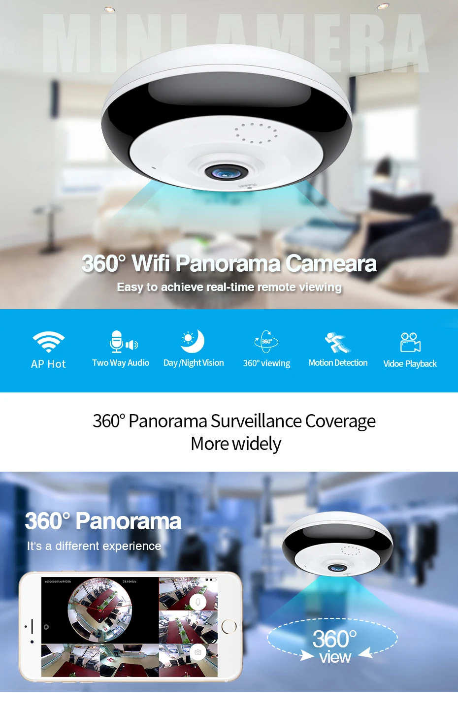 Cctv тестер безопасности Высокое разрешение спальня скрытая беспроводная VR 360 градусов камера панорамная 2MP беспроводная IP камера