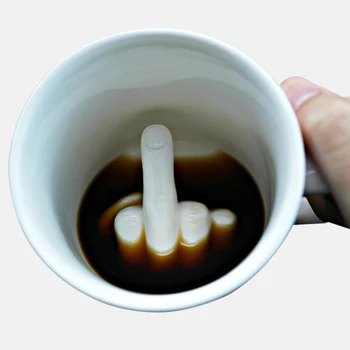 

Creative Coffee Milk Cute Mug Cup Design Novelty White Middle Finger Style mugs Water Funny Ceramic Mug 300ml Gift Cup