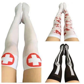 

Halloween Sexy Fishnet Festival Nurse Stockings mascaras Women Cable Extra Long Boot Party Knee Socks Halloween Girls Dress Up