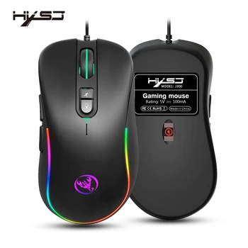 

HXSJ J300 USB Wired Mouse 6400DPI 7 Buttons RGB Light Optical Ergonomics Gamer Mice Gaming Mouse For PC Computer