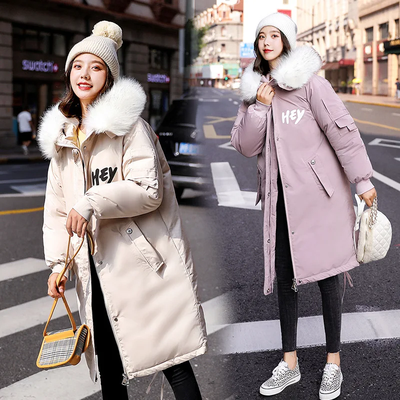 

Parka Women's 19 Years Winter New Style Large Size Loose Thick Cotton-padded Clothes Women's Mid-length Large Fur Collar down Ja