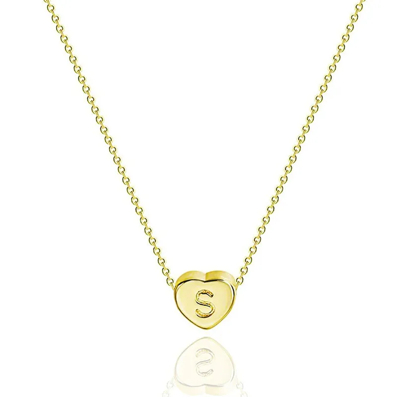 Tiny Love Heart Initial Necklace For Women Gold Chain A-Z Letter Alphabet Statement Jewelry Dainty Pendants Necklaces Baby Gift