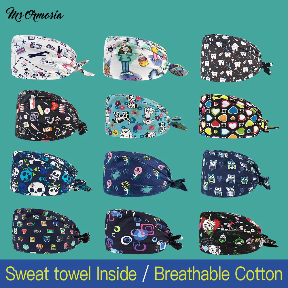 

Fashion cotton Light cartoon print hats adjustable scrubs hats beauty salon work caps laboratory pet shop scrubs caps wholesale