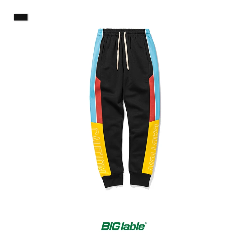 BIG LABLE Men Elastic Waist Sweatpants High Street Side Stripe Vintage Men Track Pants Loose Fit Men Sweatpants 8852W