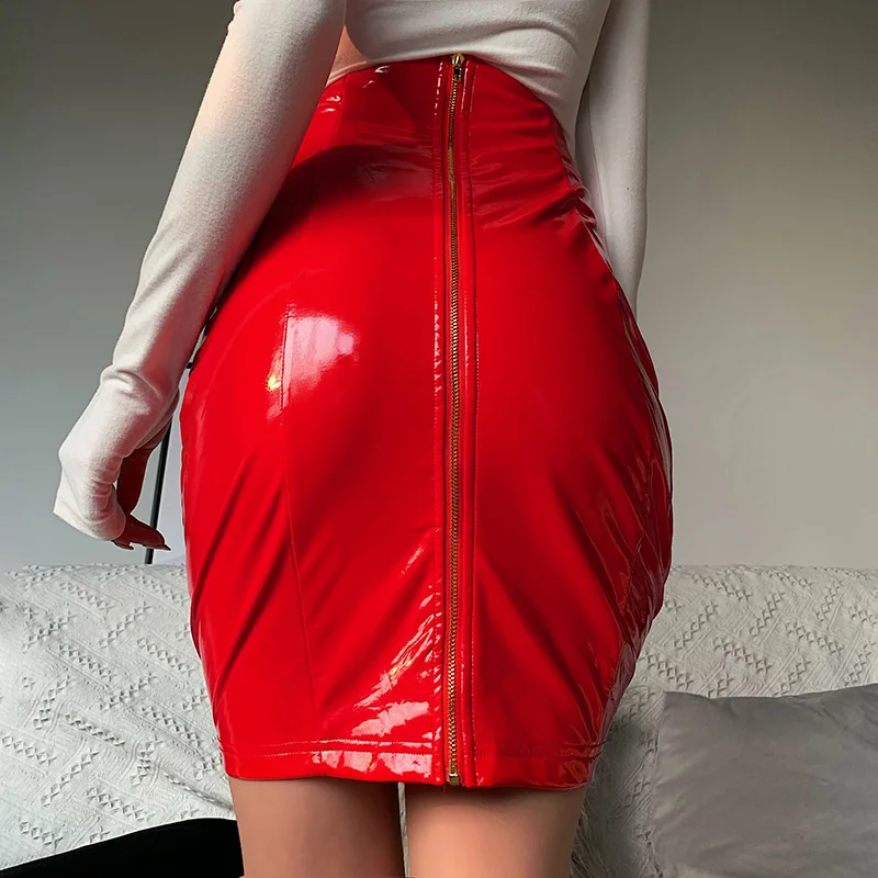 InstaHot юбки из искусственной кожи женские Асимметричные с высокой талией Облегающие юбки-карандаш Уличная Повседневная окрашенная кожа вечерние мини-юбки