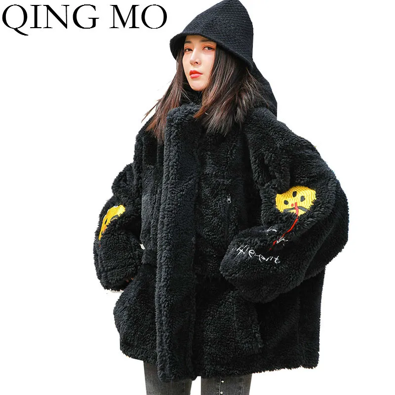QING MO/женское бархатное пальто черного цвета хаки зимнее толстое теплое с