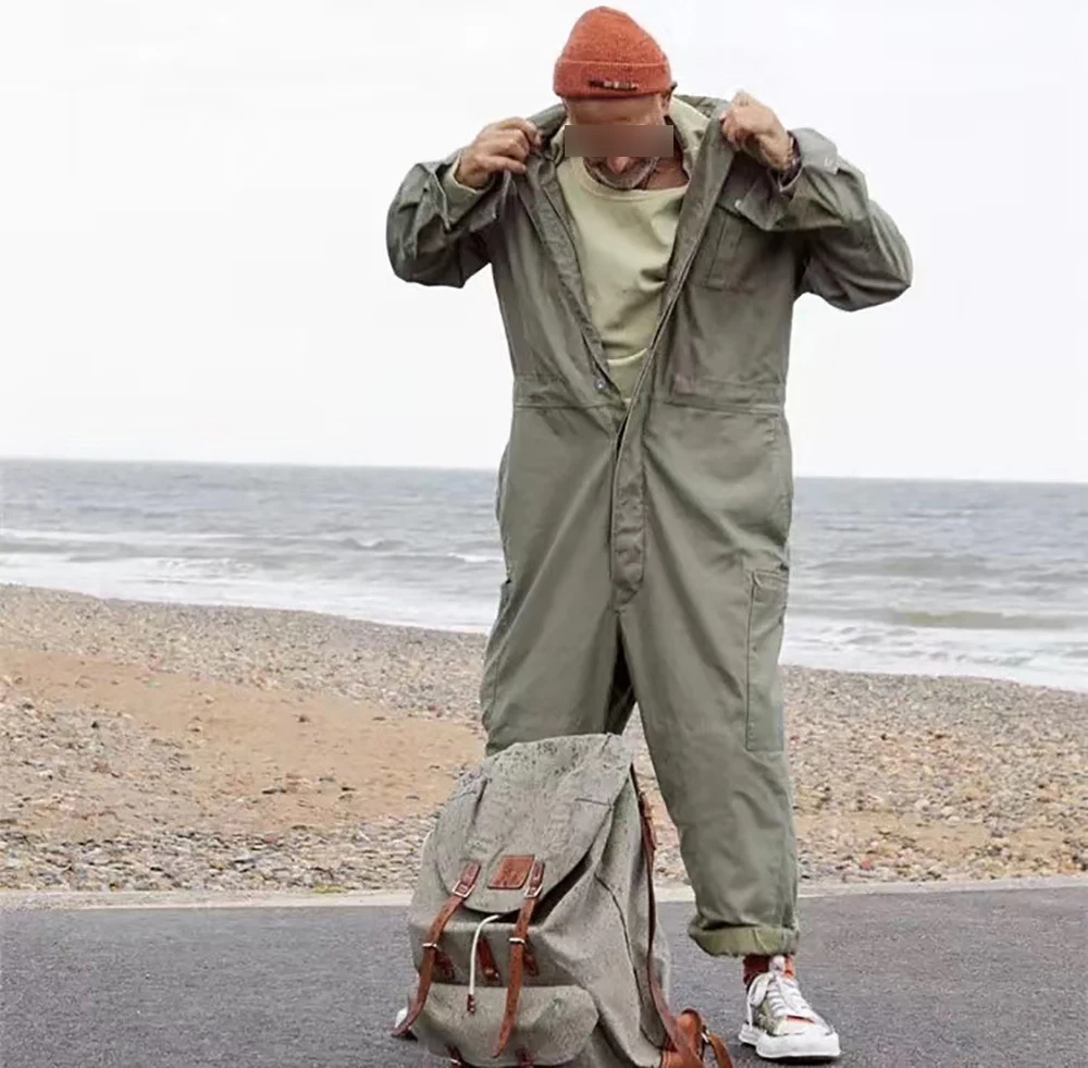 Jumpsuit Men Overalls Cargo Long-Sleeve Safari-Style Fashion Worker-Uniform Multi-Pocket-Work