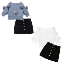 Комплект одежды из 2 предметов, комплекты одежды для маленьких девочек От 1 до 6 лет, синий свитер с длинными рукавами Топы, мини-юбка осенняя одежда