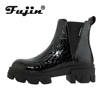 

Fujin High Quality Women Boots Chelsea Slip on Platform Thick Sole Leather Pu Ankle Short Boots for Women Comfortable Booties