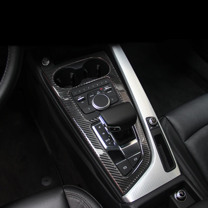 Carbon Fiber Car Control Gear Shift Box Panel Water Cup Holder Frame Cover Trim Accessories For Audi a4 b9 2017-2019 Car-Stling |