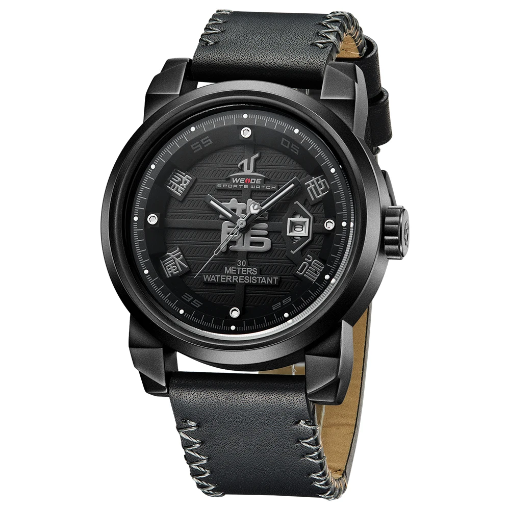 Мужские часы Relojes Para Hombre WEIDE повседневные Модные кварцевые с черным кожаным