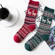 2 пары, Новые осенне-зимние женские Новогодние рождественские носки с изображением снежного лося, милые длинные хлопковые носки с рисунком, Y107