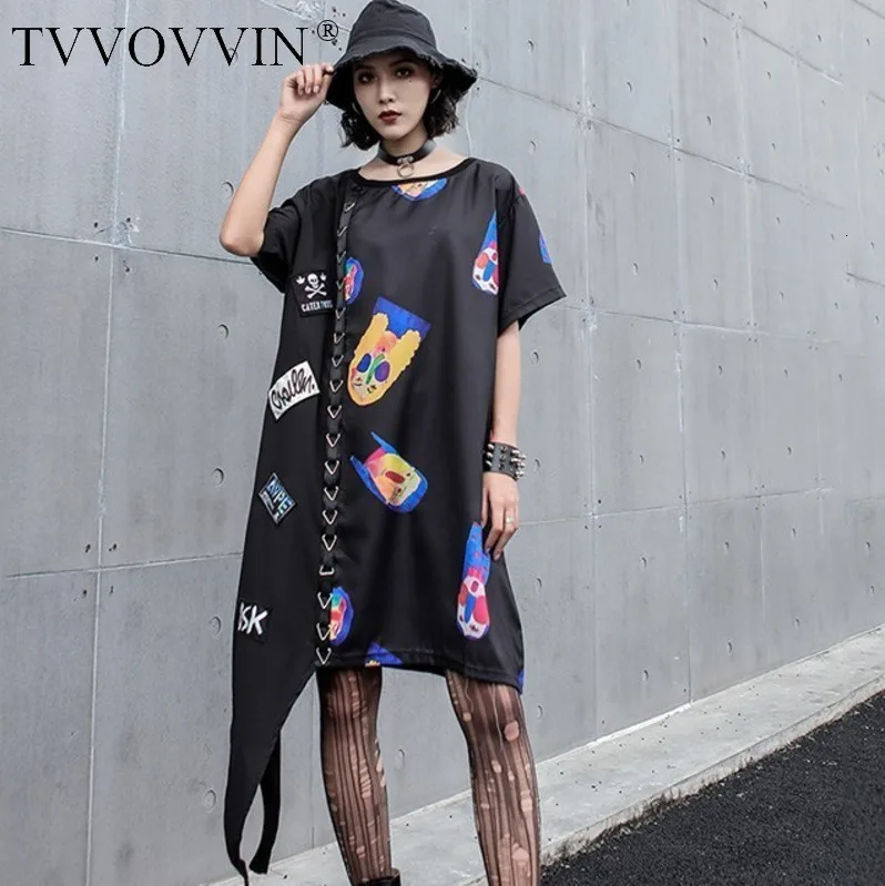 Tvvovvinin 2019 Новая Летняя мода Parttern круглый воротник лоскутный круглый рукав «летучая мышь» с асимметричным принтом свободное платье V071