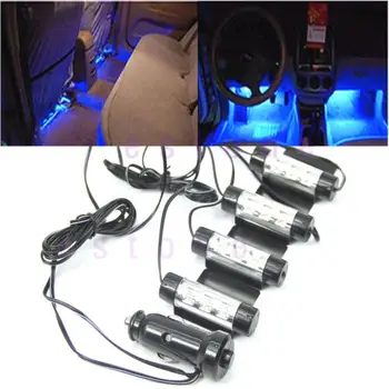 

Hot Selling 4x 12V 3LED Car Charge 4 in1 Atmosphere Light Lamp Blue Glow Car Interior Decor