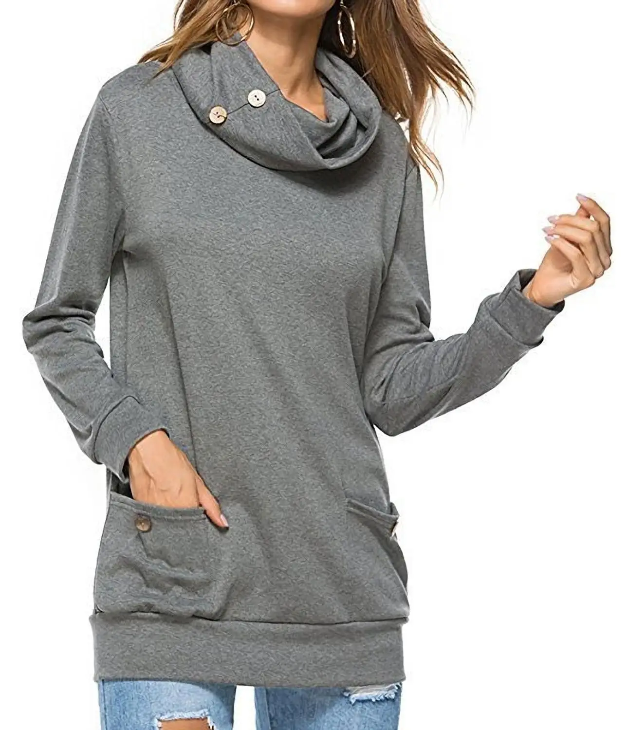 

Fall Women's Explosive Turtleneck Button Long Sleeve T-Shirt