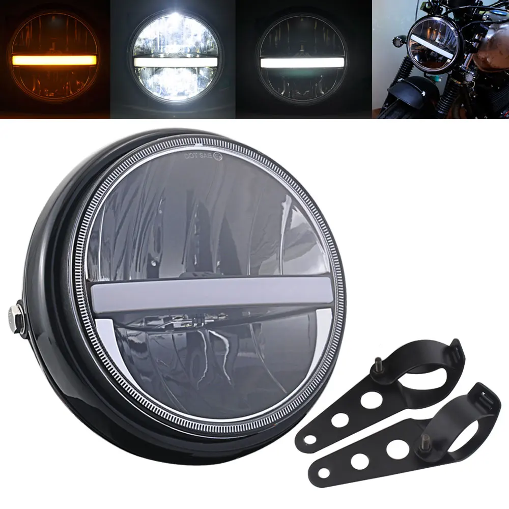 

Motorcycle 7.5" LED Projector Headlight DRL Turn Signal Halo Round Headlamp With Bracket For Harley Sportster XL Dyna Softail