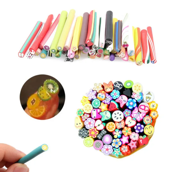 25pcs/lot Fimo Fruit Slices For Slime Supplies/Nails Art Tips Clay Artificial Fruit Slices Sticks Slimes Toys Lizun DIY