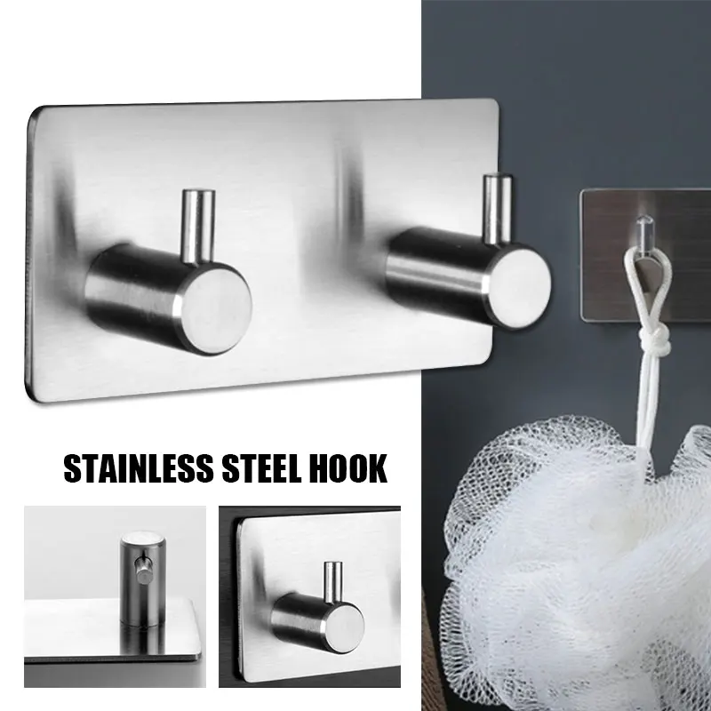 

Wall Hook Stainless Steel Water Stainless Hook Self Adhesive Hook Stickers Door Brushed Bathroom Convenient Kitchen Hard