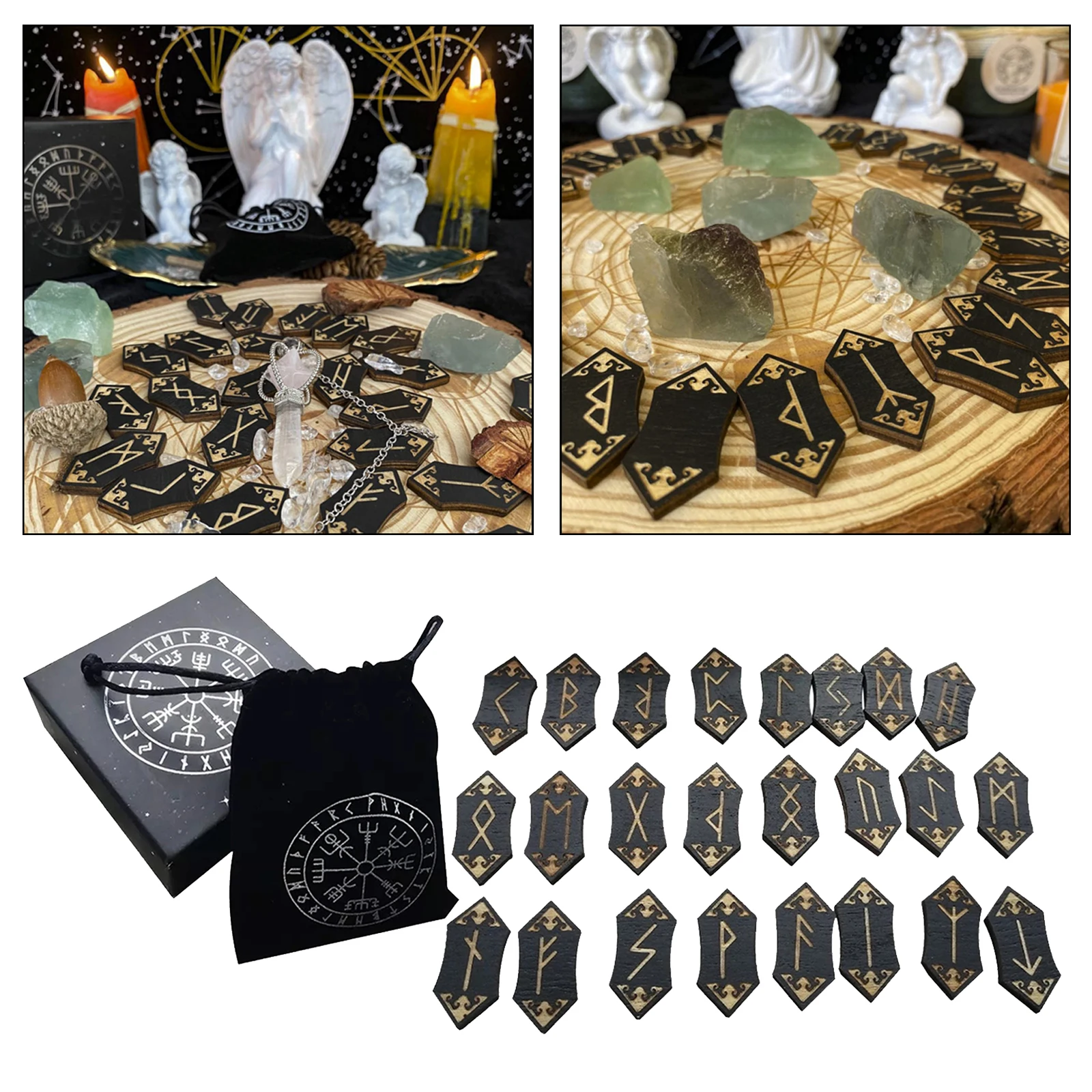Rune Stones Card Set Nordic with Bag Props Home Toys Made from sturdy, zinc alloy wood material, lasting material