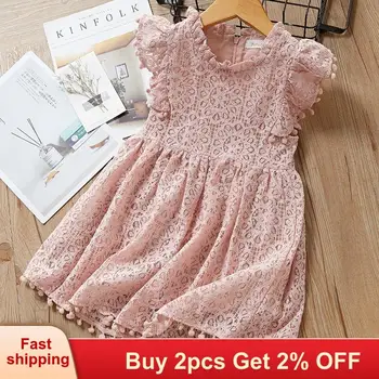 

Mayfair Cabin Girls summer Dress 2020 New Girls Lace Dress Hollow Out Ruffled Sleeve Solid Princess Dress Girls Dresses