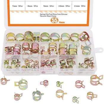 

55Pcs Spring Band Type Action Fuel Line Silicone Vacuum Hose Pipe Clamp Low Pressure Air Clip Clamps Fasteners Assortment Kit