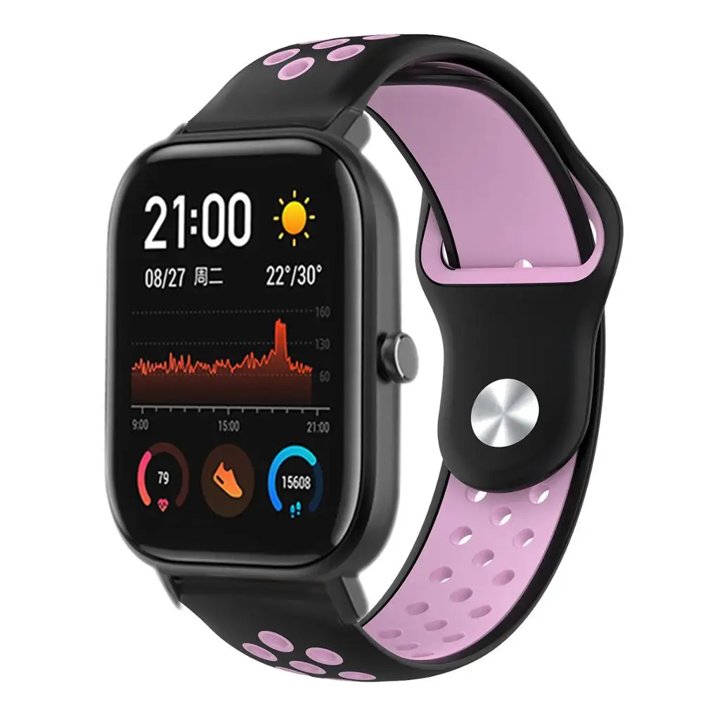 Силиконовый ремешок браслет для Amazfit GTR 42 мм Смарт-часы ремешок 20 мм для Xiaomi Huami AMAZFIT GTS Correa браслет аксессуары - Цвет: Black pink