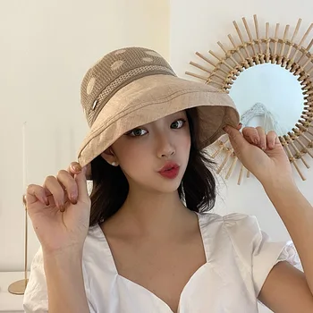 

Summer Dot Empty Top Roll Sun Straw Hats Women Backable Sunhat Wide Brim Bowknot UV Protection Female Caps Foldable