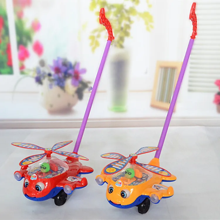 

Educational Plane Toy Cart Baby Single Pole Children Pushing Music Bell Hand Push Learner Spit Unisex Non-
