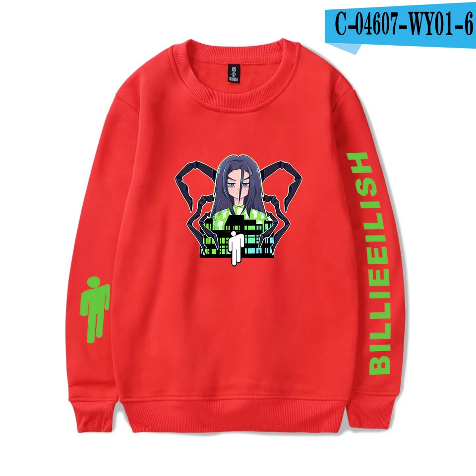 Принт Billie Eilish программное обеспечение Горячая с длинными рукавами, с круглым вырезом Harajuku толстовки Новая Мужская/женская повседневная одежда Kpop размера плюс - Цвет: red