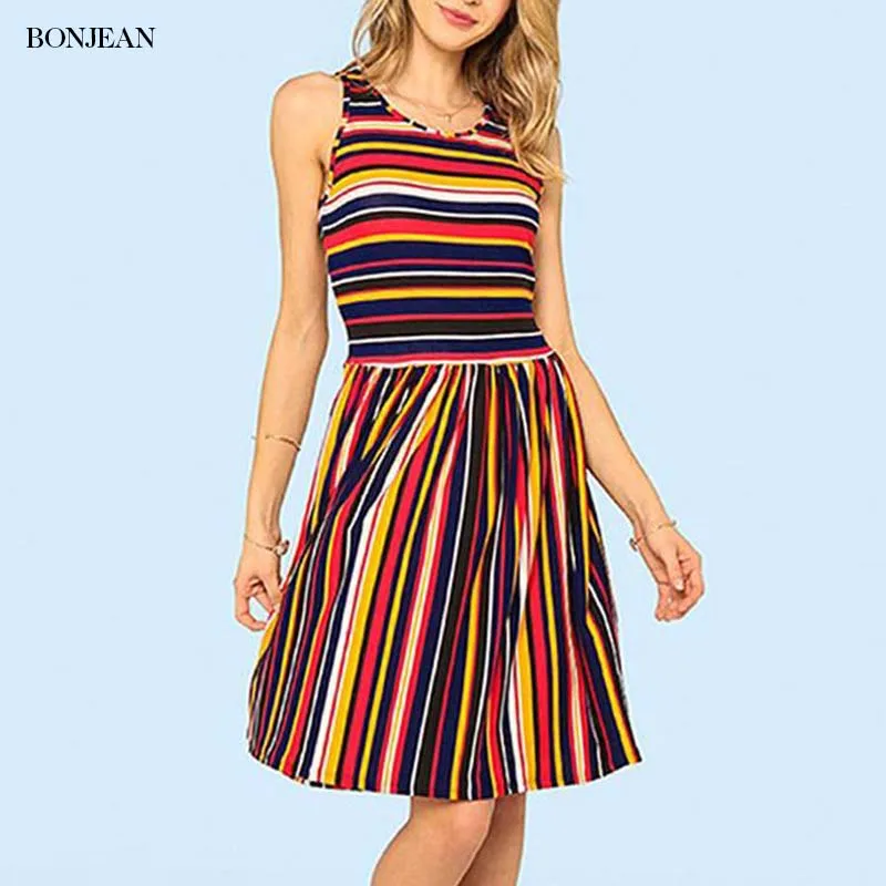 

Plus Size Women Dress Pullover Vintage Striped Printed Sleeveless Sexy Dresses Female Spring Big Size Casual Dress Vestidos 2020