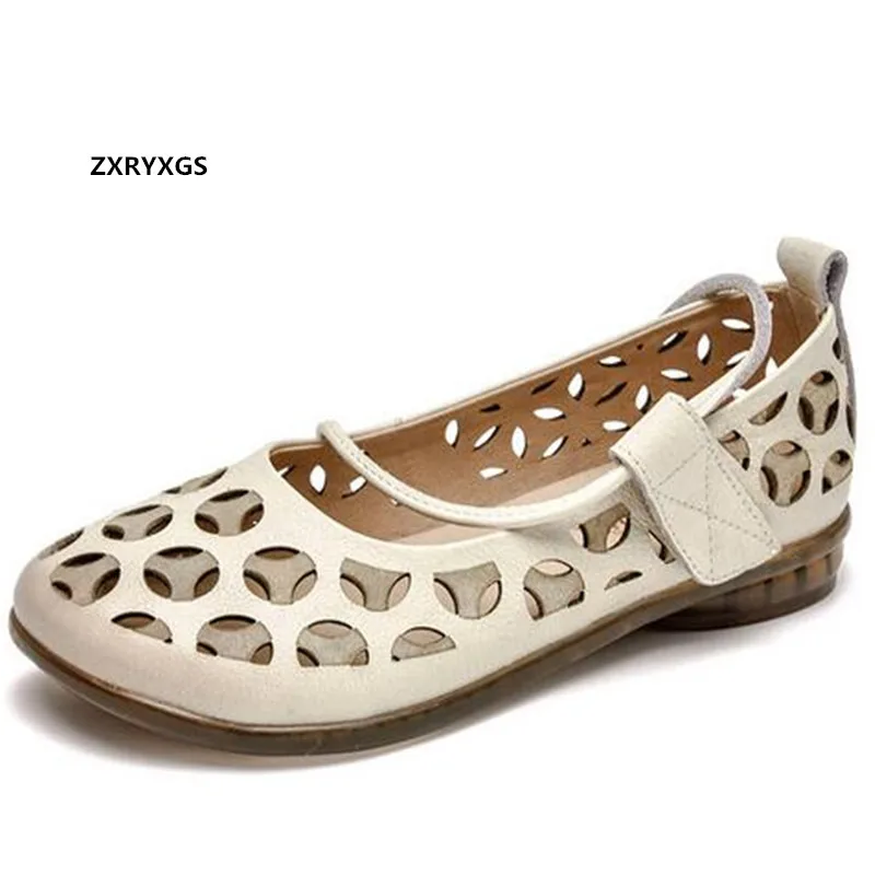 

2022 New Summer Classic Retro Sandals Breathable Hollow 100% Genuine Leather Sandals Flat Soft Sole Women Sandal Shoes Big Size