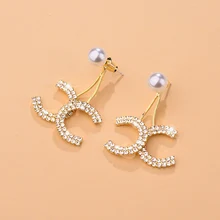Luxury Shiny C-Letter Pendant Earrings 2021 New Trendy Korean Jewellery Wedding Party Temperament Ladies Earrings