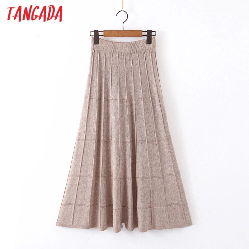 Tangada Женская трикотажная юбка с высокой талией теплая зимняя женская мода шикарная юбка до середины икры faldas mujer SL04