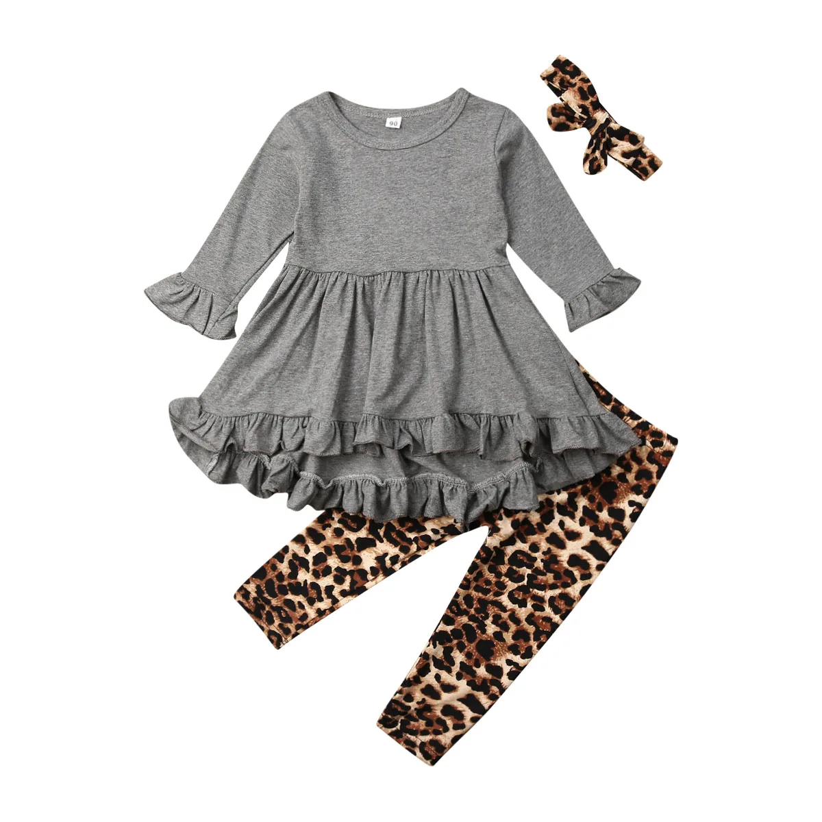 Комплект из 3 предметов для маленьких девочек футболка+ штаны с леопардовым принтом зимняя одежда для малышей комплект одежды для младенцев, спортивный костюм для девочек - Цвет: As photo shows