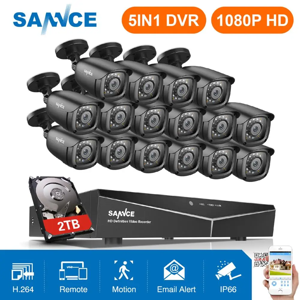 SANNCE 16 Каналы видеонаблюдения системы 16CH HD 1080N DVR шт. 1280*720 P ИК Открытый s 1.0MP товары теле и комплект