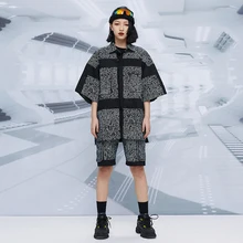 Комплект из 2 предметов; свободные брюки-карго с карманами и шорты; винтажный геометрический комплект с принтом в стиле хип-хоп; Эластичный шнурок на талии; брюки