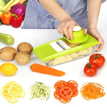 

5 in 1 Multifunctional Mandolin Vegetable Food Slicer Julienne and Container - Peel Cut Slice Vegetable Cutter Kitchen Tools