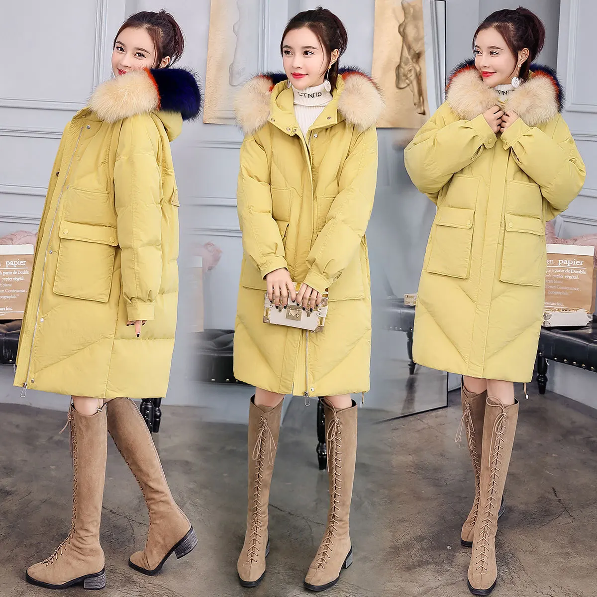 

Winter down Jacket Cotton-padded Clothes Mid-length 2019 New Style Korean-style Loose-Fit over Knee Thick Cotton Overcoat