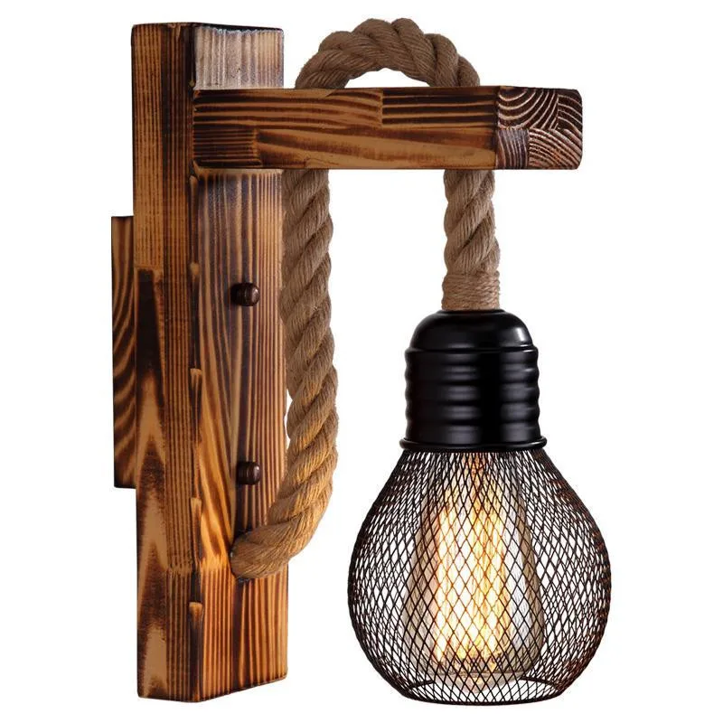 Industrial Retro Wall Lamp E27 American LOFT wood LED Corridor Balcony Light for Indoor Fixtures wooden base | Лампы и освещение
