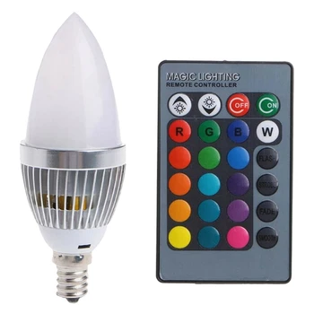 

TOP 3W Smart E27 RGB LED Colorful Change Color Bulb with 24 Candle Remote Control Button Milky Lampshade