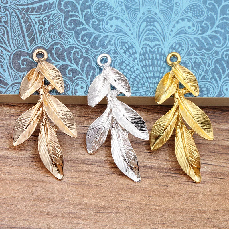 

10 PCS 22*47mm Metal Alloy Leaves Pendant DIY Accessories For Jewelry Making