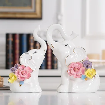 

A Pair Auspicious Animal Statue Lucky Elephant Ornaments Ceramic Statue Creative Home Living Room Decoration Crafts Gift
