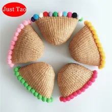 Просто Тао! Детский кошелек с помпонами для маленьких девочек; летние пляжные сумки через плечо; соломенная мессенджер для маленьких детей; детские сумки для отдыха; JT019
