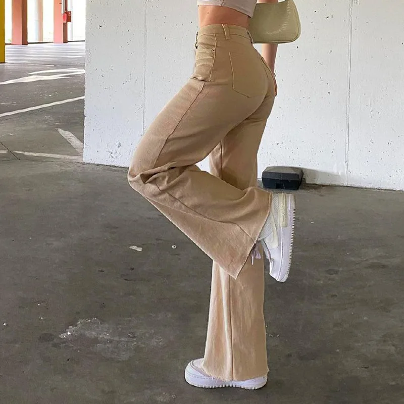 2021 New Fashion Trousers Low-waist Straight-leg Pants Ladies Trousers Wide-leg Pants Solid Color Slim-fit Trousers Ladies Jeans black ripped jeans