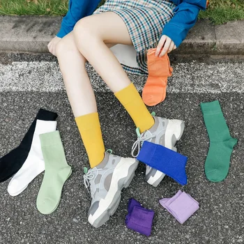 

Socks Female Autumn And Winter Solid Color Tube Women'S Cotton Large Followed By A Right Angle Design Candy-Colored