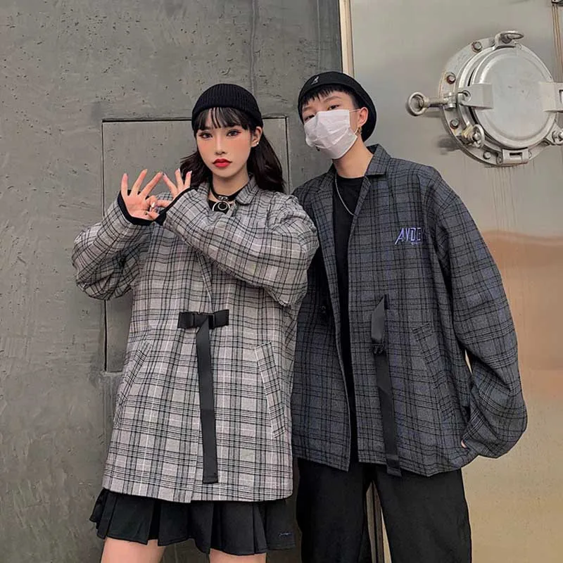 Письмо вышивка японский Harajuku клетчатая куртка женская верхняя одежда весна осень пряжка для кардигана блейзеры консервативный BRIT GRAPHICS