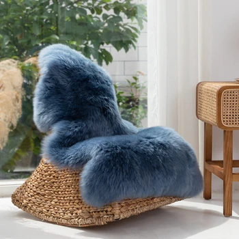 

Selected Genuine sheepskin fur rug in blue color, real sheep fur chair mat, fur bedside carpet