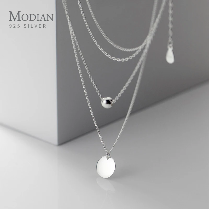 Pendant Necklace Silver Necklace Silver Pendant Silver Necklace Charms Modian Simple Design Beads Ball Coin 925 Sterling Silver Pendant For Women Girl Double Layer Basic Chain Necklace Fine Jewelry